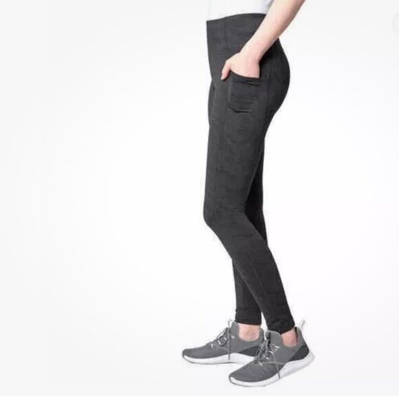 MONDETTA Brushed Jacquard High Waist Pockets Legging Women’s Medium Black. - Picture 2 of 16